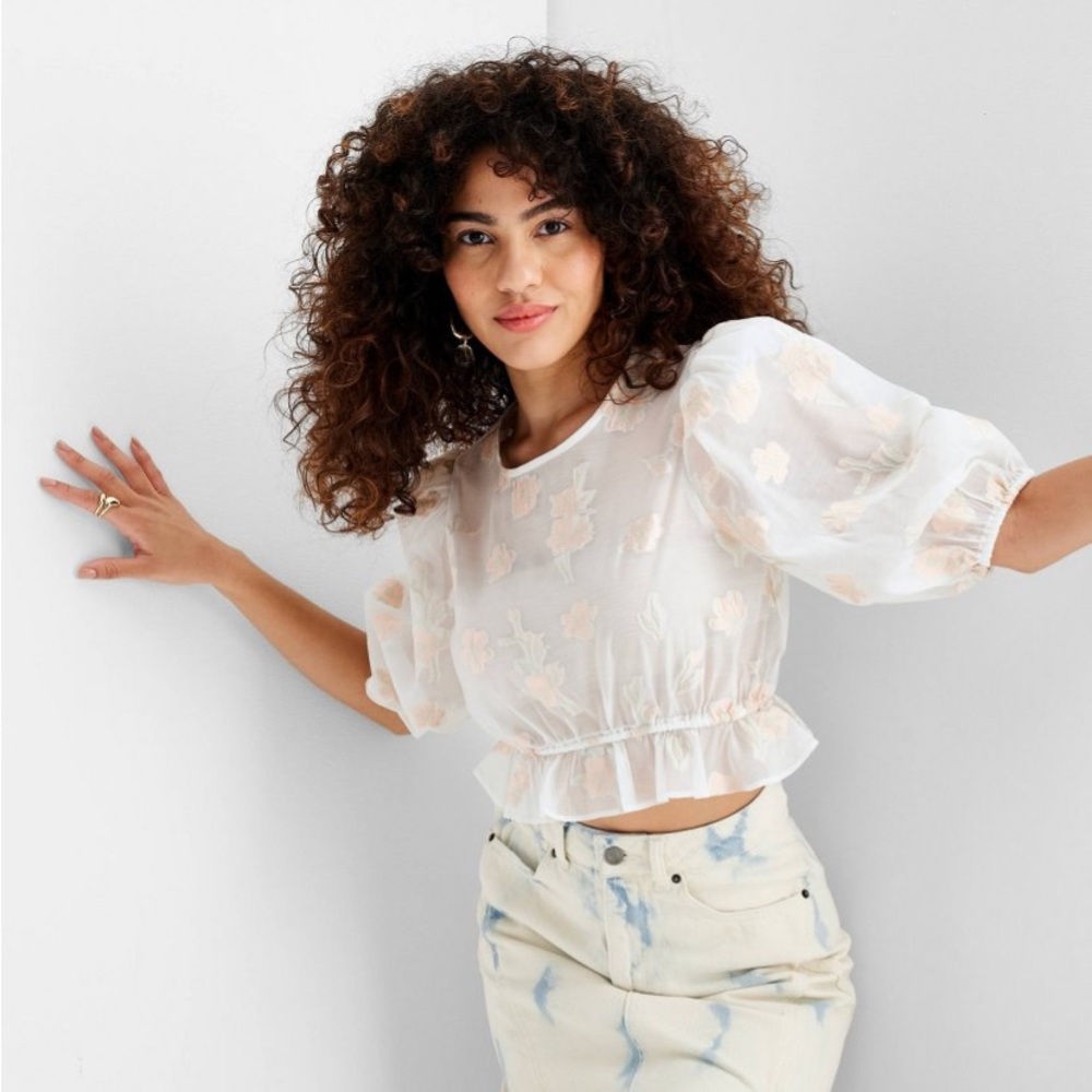3/4 Sleeve Cropped Lace Top - Future Collective Size XS L NWT